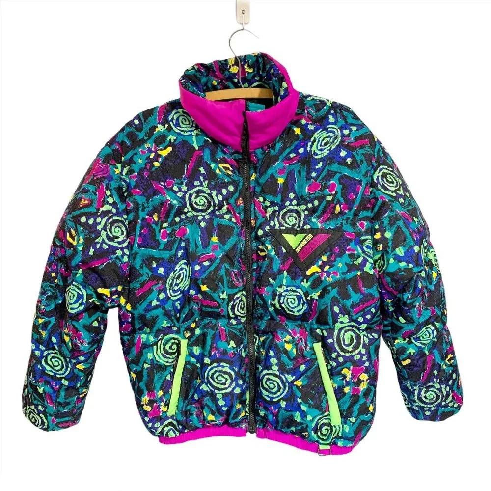 Obermeyer Kids Puffer Jacket - Teal, Purple, Pink, Neon Yellow Accents